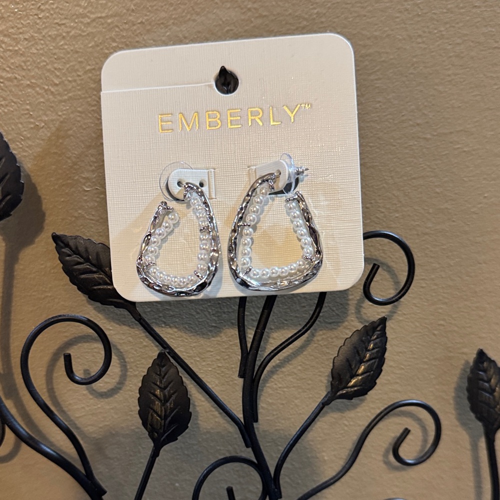 Emberly Silver Hoop & Faux Pearl Earrings